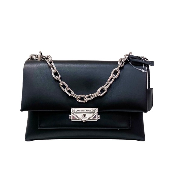 NWT - Authentic Michael Kors Cece Medium Flap Chain Shoulder Bag Black/Silver - Picture 3 of 7